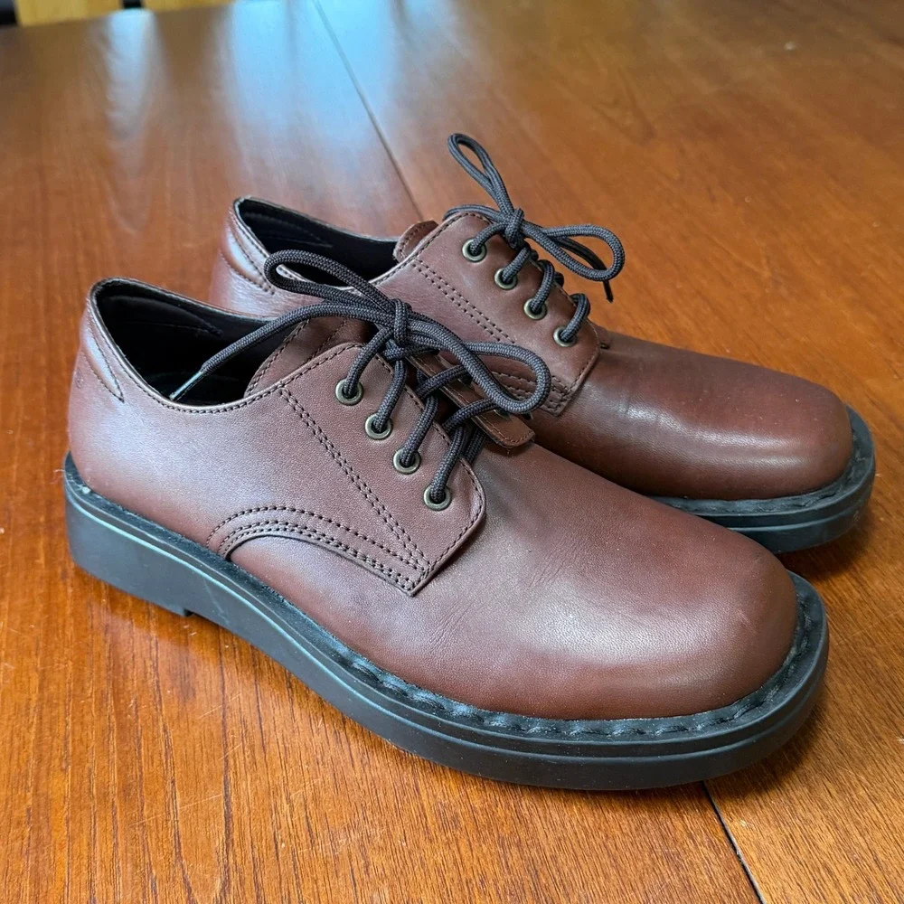 Skechers Brown Leather Chunky Square Toe Oxford Shoes Mens 7.5 Y2K Academia Prep